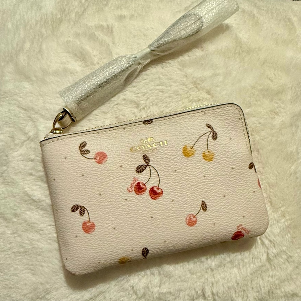 Coach Cream Cherry Print Wristlet